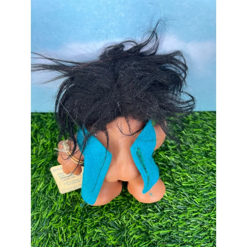 Vintage Norfin Troll Doll Thomas Dam Black Hair Amber Eyes Blue Outfit w Tag